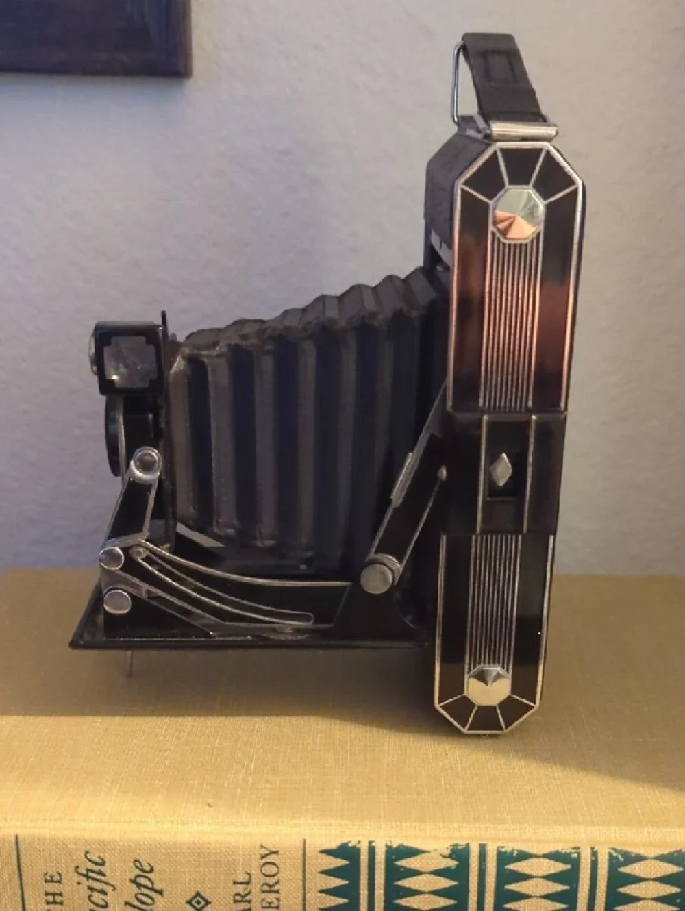 Vintage 1930s Kodak Folding Bellows Camera in Black and Chrome